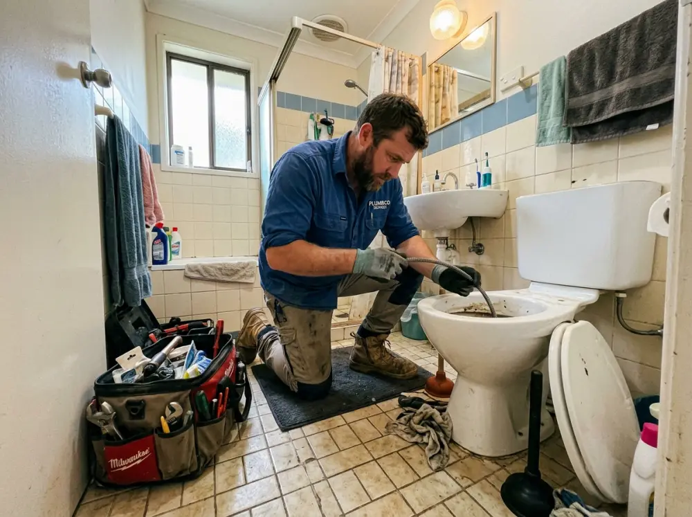 Plumber clearing a blocked drain in Gledswood Hills